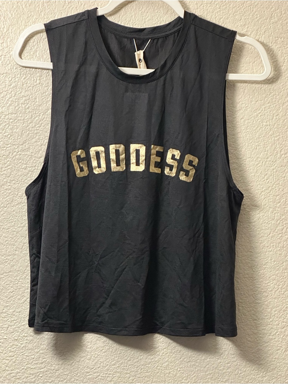 Spiritual Gangster Goddess Gold-Print Black Muscle Tee